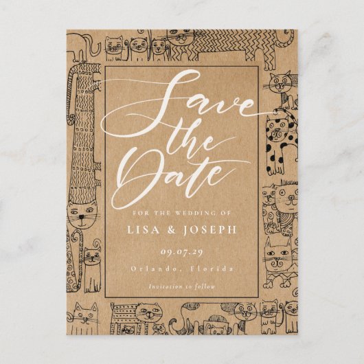 Cats 素朴 Kraftスクリプト日付の保存 ポストカード (正面)