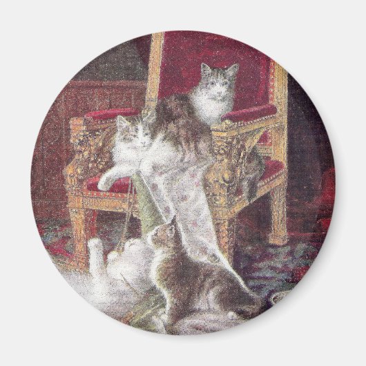 Cats 遊's on Red Velvet Chairヴィンテージ マグネット (正面)