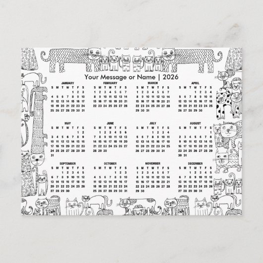 Cats 2026 Calendar Personalized Message or Name ポストカード (正面)