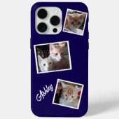 Cats 3 photos Collage Pets Name Navy Blue Case-Mate iPhoneケース (裏面)