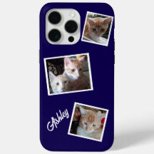 Cats 3 photos Collage Pets Name Navy Blue
