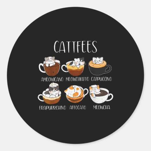 Cats & Coffee Lover Funny Caffeine Quote Cattf ラウンドシール (正面)