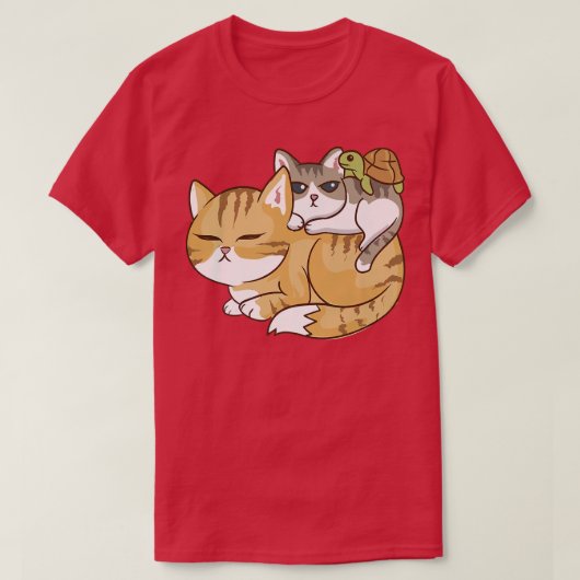 Cats and A Turtle Pile  Cute Kawaii Anime Kawaii J Tシャツ (デザイン正面)