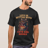 Cats and Books Bookworm Cat  Reading fans Catfans Tシャツ (正面)