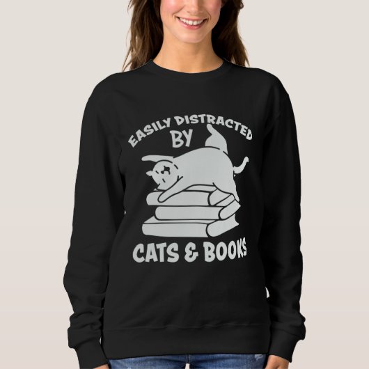 Cats And Books   Cute Cat Owner Cat  Cat Mom スウェットシャツ (正面)