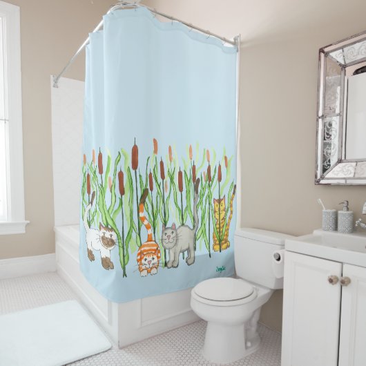 Cats and Cattails シャワーカーテン (インサイチュ)