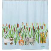 Cats and Cattails シャワーカーテン (正面)