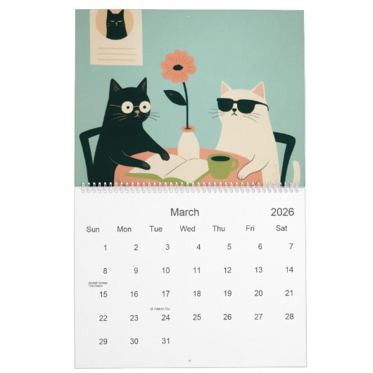 Cats and Coffee Calendar カレンダー (3月 2026)