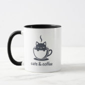 Cats and Coffee Minimalist Noir Feline Quote マグカップ (左)