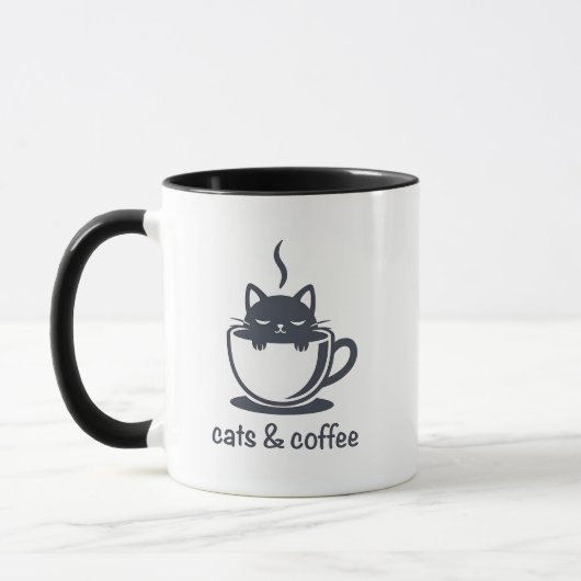Cats and Coffee Minimalist Noir Feline Quote マグカップ (左)
