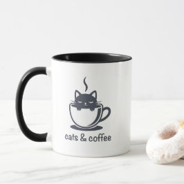 Cats and Coffee Minimalist Noir Feline Quote マグカップ