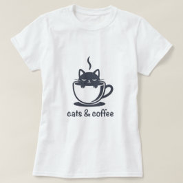 Cats and Coffee Noir Feline Coffee Cup Tシャツ