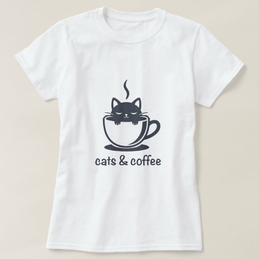 Cats and Coffee Noir Feline Coffee Cup Tシャツ (デザイン正面)