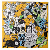 Cats and dogs doodle drawings タイル (正面)
