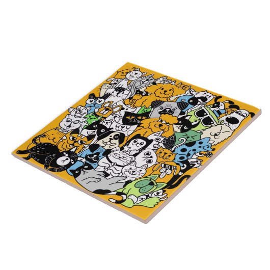 Cats and dogs doodle drawings タイル (側面)