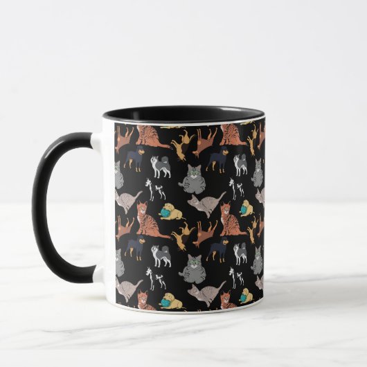 Cats And Dogs Pattern Design On Black  マグカップ (左)