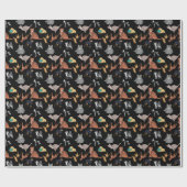 Cats And Dogs Pattern Design On Black  ラッピングペーパー (フラット)