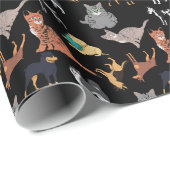 Cats And Dogs Pattern Design On Black  ラッピングペーパー (ロールコーナー)