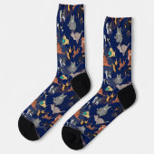 Cats And Dogs Pattern Design On Blue ソックス (左)