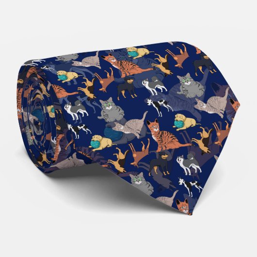 Cats And Dogs Pattern Design On Blue  ネクタイ (ロール)
