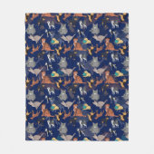 Cats And Dogs Pattern Design On Blue フリースブランケット (正面)