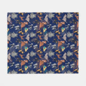 Cats And Dogs Pattern Design On Blue フリースブランケット (正面(横))