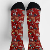 Cats And Dogs Pattern Design On Red ソックス (上部)