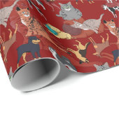 Cats And Dogs Pattern Design On Red ラッピングペーパー (ロールコーナー)
