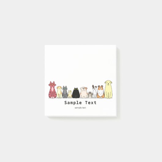 cats and dogs Post It, cute cats and dogs in a row ポストイット (正面)