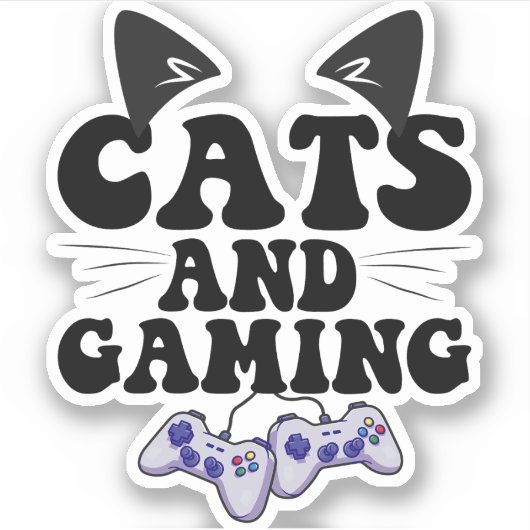 Cats And Gaming Funny Cat Pet Lover Gaming Gift シール (正面)