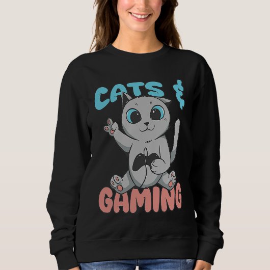 Cats And Gaming Loves Playing Video Games Cute Gam スウェットシャツ (正面)