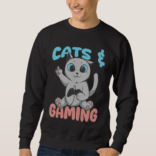 Cats And Gaming Loves Playing Video Games Cute Gam スウェットシャツ (正面)