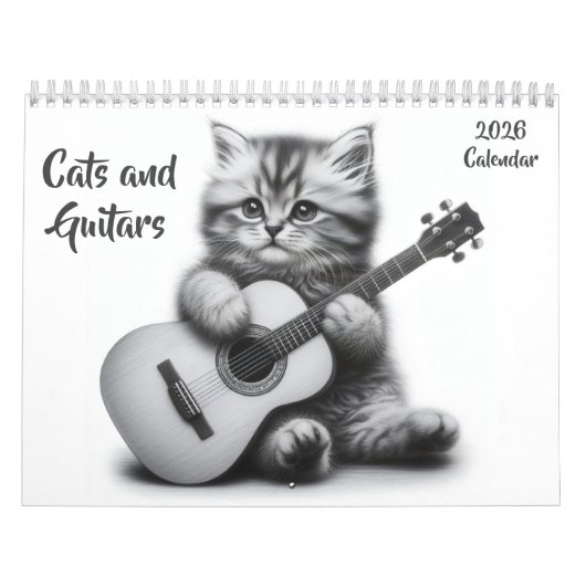 Cats and Guitars Black and White 2026 カレンダー (カバー)
