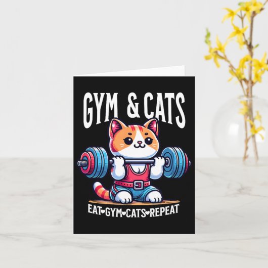 Cats And Gym Workout Funny Kitten Bodybuilding And カード (黄色い花)