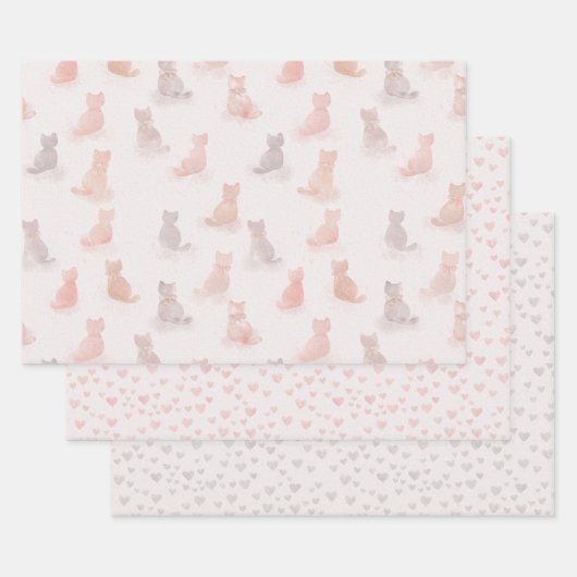 Cats and Hearts Wrapping Paper Set ラッピングペーパーシート (セット)