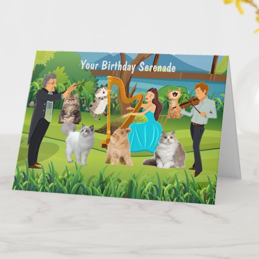 Cats and Musicians Fun Birthday Serenade カード