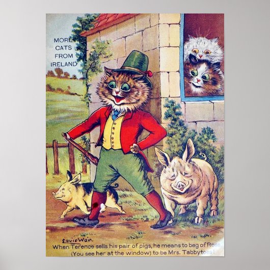 Cats and Pigs, Louis Wain ポスター (正面)