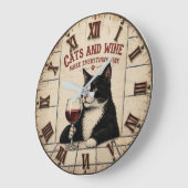 Cats and Wine Make Everything Fine ラージ壁時計 (傾斜)