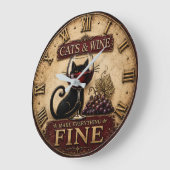 Cats and Wine Make Everything Fine Rustic Farm ラージ壁時計 (傾斜)