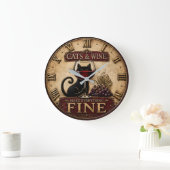 Cats and Wine Make Everything Fine Rustic Farm ラージ壁時計 (ホーム)