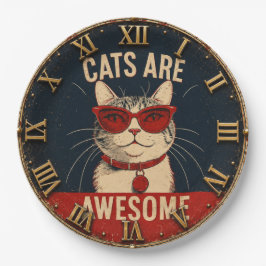 Cats Are Awesome Cool Cat with Red Sunglasses ペーパープレート