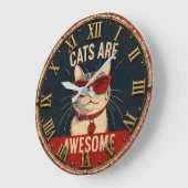 Cats Are Awesome Cool Cat with Red Sunglasses ラージ壁時計 (傾斜)