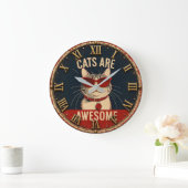 Cats Are Awesome Cool Cat with Red Sunglasses ラージ壁時計 (ホーム)