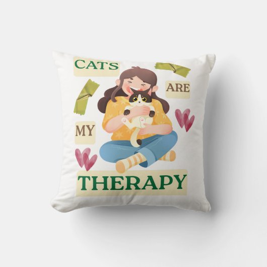 Cats Are My Therapy – Cute Cat Lover Design クッション (正面)