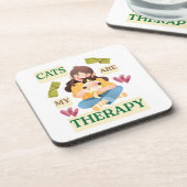Cats Are My Therapy – Cute Cat Lover Design  コースター (左側)