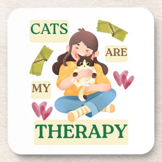 Cats Are My Therapy – Cute Cat Lover Design  コースター (正面)