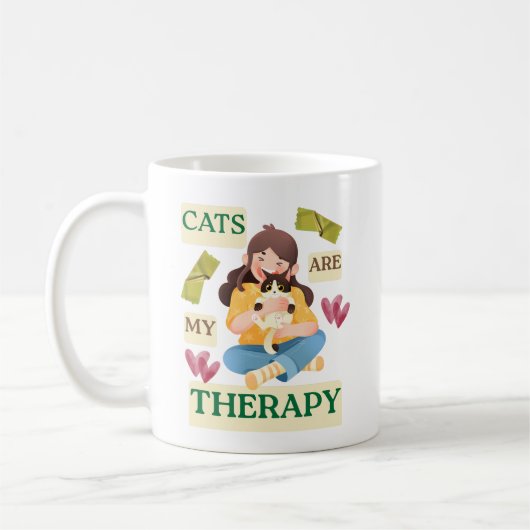 Cats Are My Therapy – Cute Cat Lover Design コーヒーマグカップ (左)