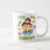 Cats Are My Therapy – Cute Cat Lover Design ジャンボコーヒーマグカップ (右)