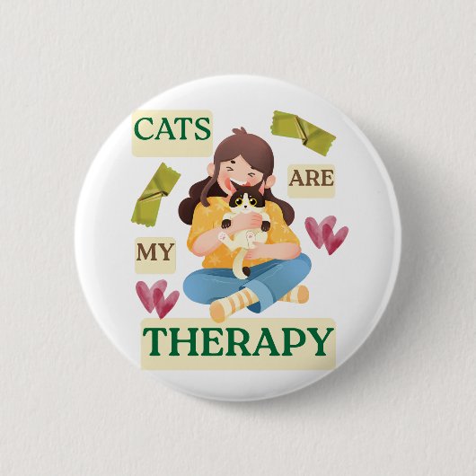Cats Are My Therapy – Cute Cat Lover Design  缶バッジ (正面)