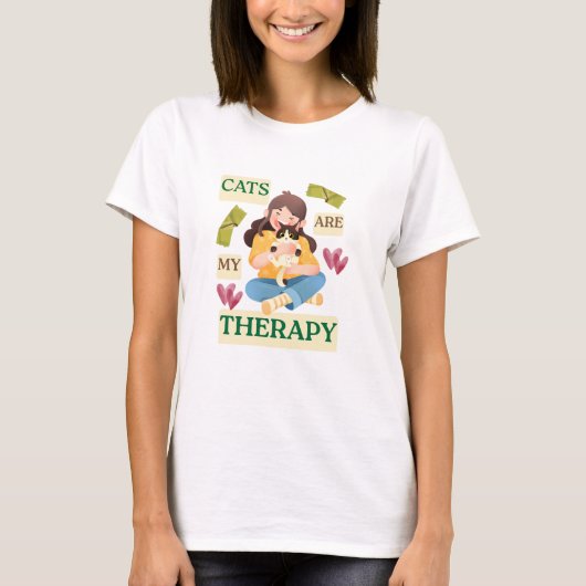 Cats Are My Therapy – Cute Cat Lover Design  Tシャツ (正面)